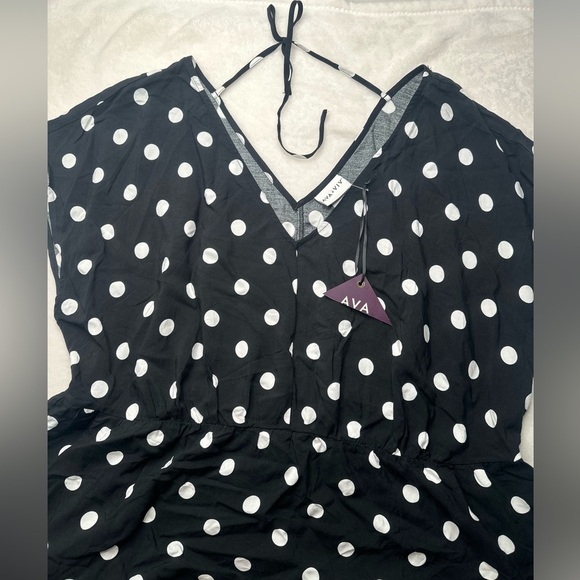 Ava & Viv Dress Womens 1X (18) Black White Polka Dots Midi Dress With Pockets - Picture 7 of 10